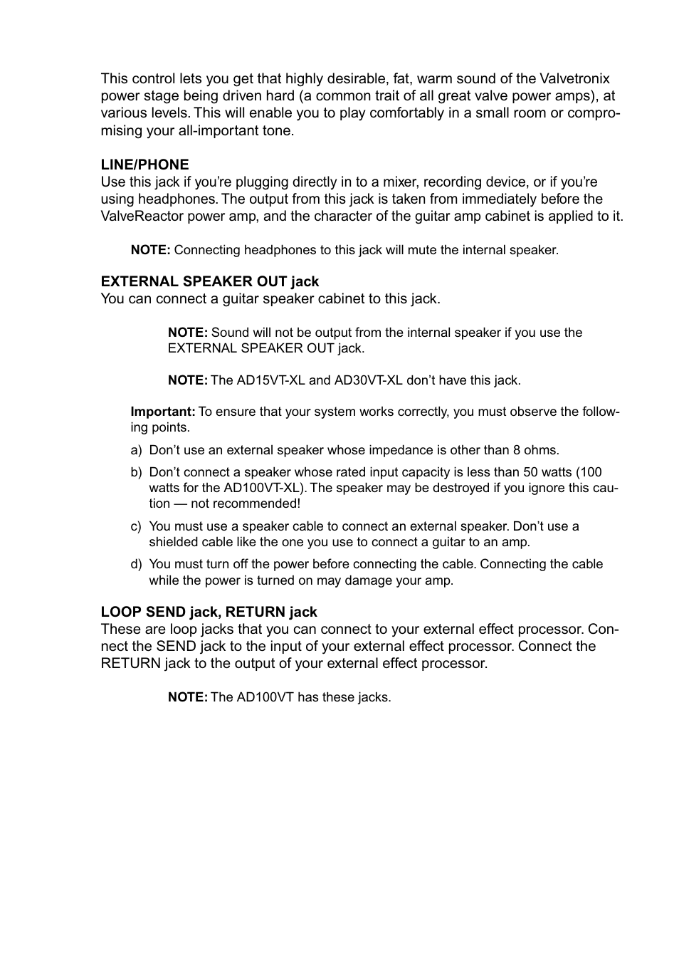 Vox AD100VT-XL User Manual | Page 12 / 35