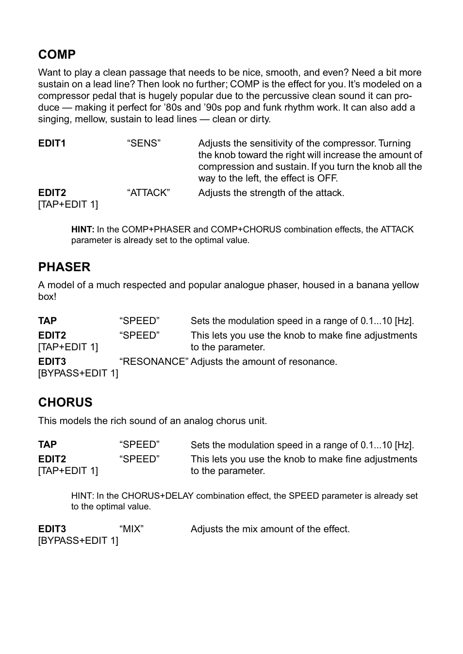 Comp, Phaser, Chorus | Vox AD100VT-XL User Manual | Page 26 / 35
