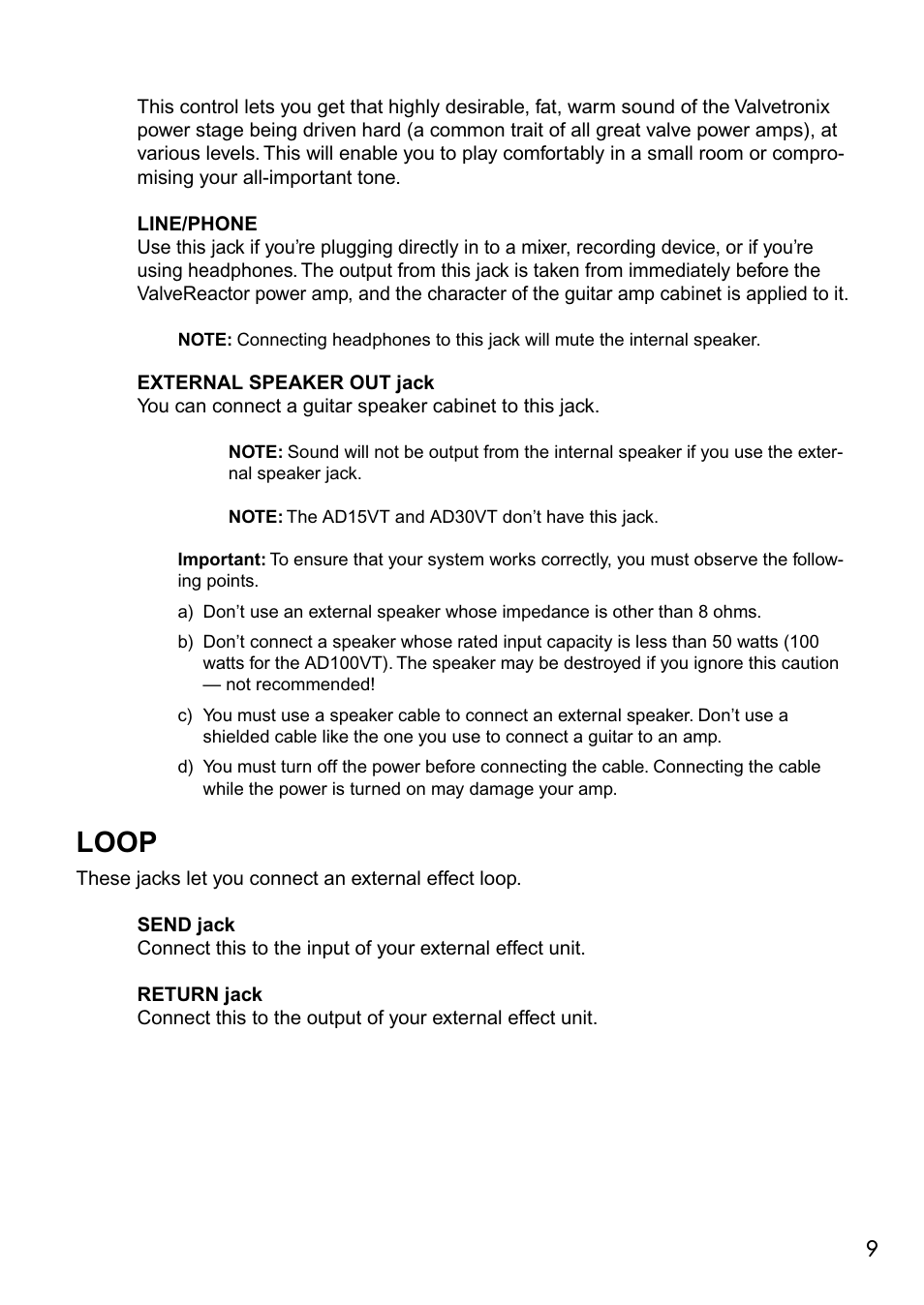 Loop | Vox VALVETRONIX AD50VT User Manual | Page 13 / 36