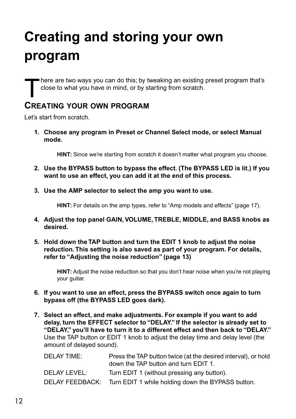 Creating and storing your own program, Creating your own program | Vox VALVETRONIX AD50VT User Manual | Page 16 / 36