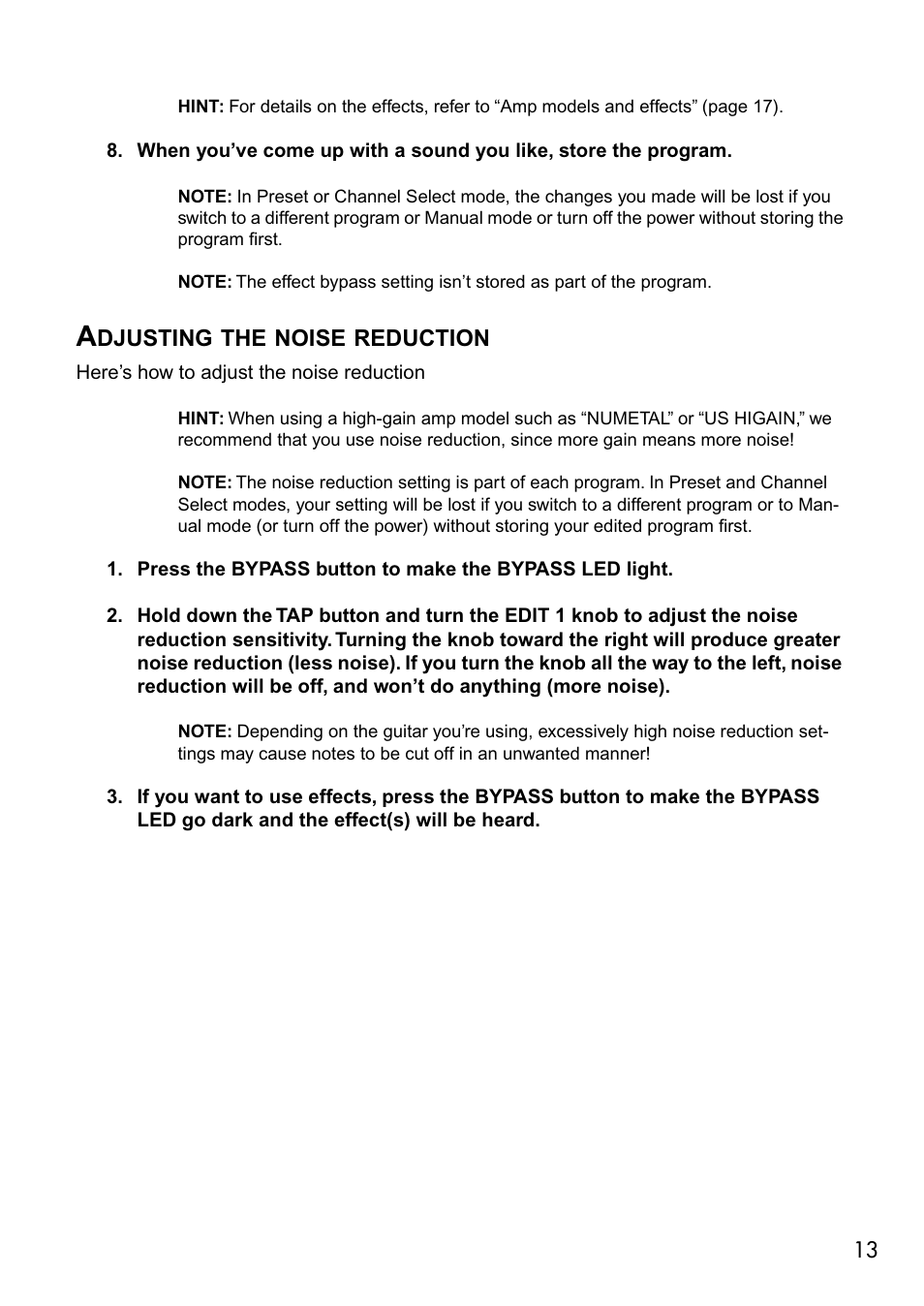 Adjusting the noise reduction | Vox VALVETRONIX AD50VT User Manual | Page 17 / 36