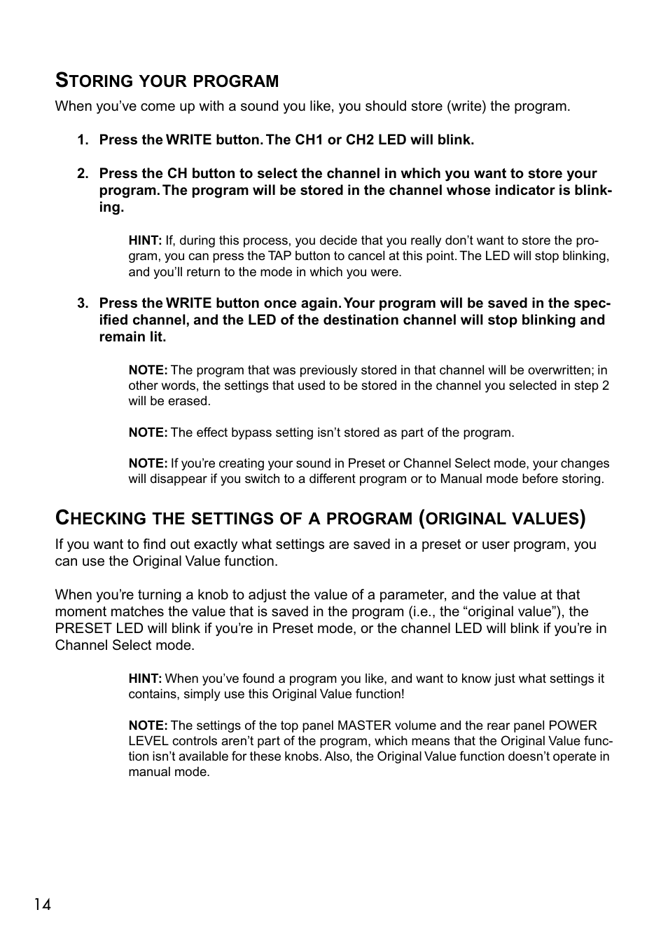 Storing your program | Vox VALVETRONIX AD50VT User Manual | Page 18 / 36