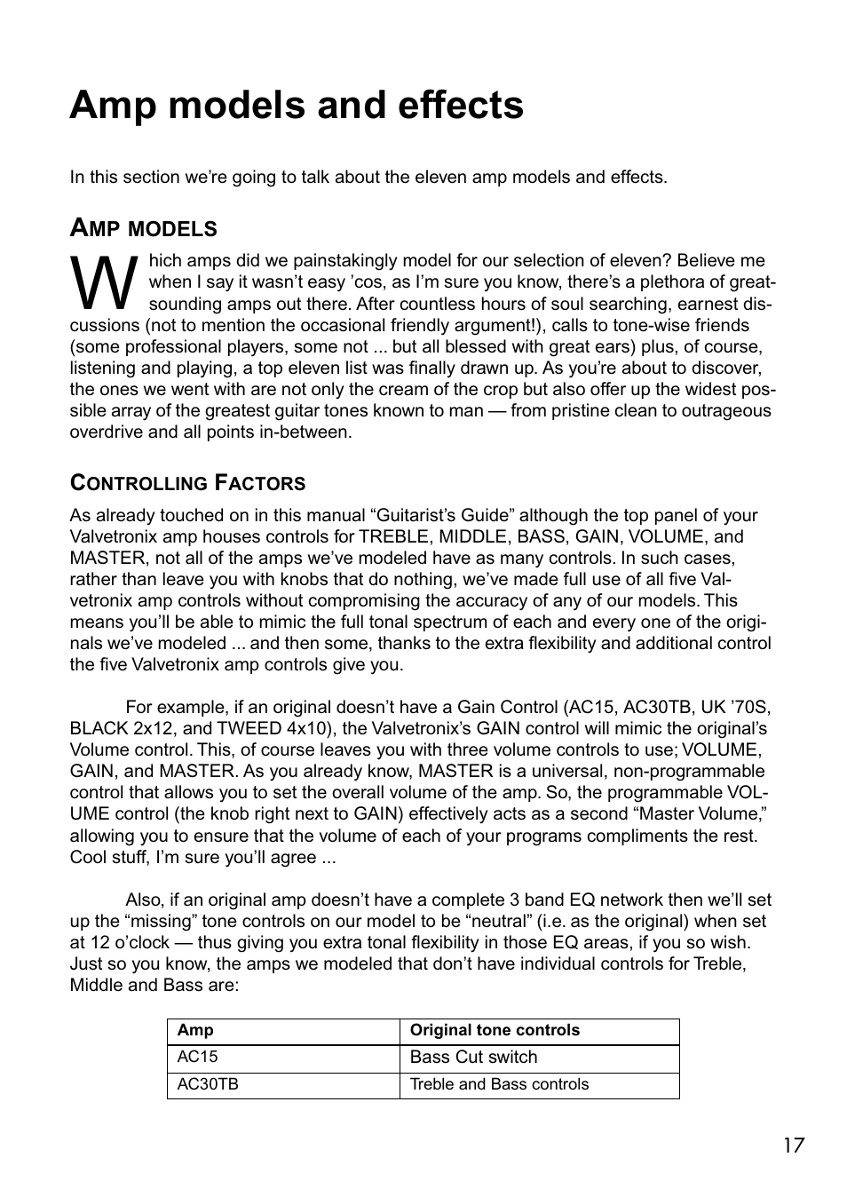 Amp models and effects, Amp models | Vox VALVETRONIX AD50VT User Manual | Page 21 / 36