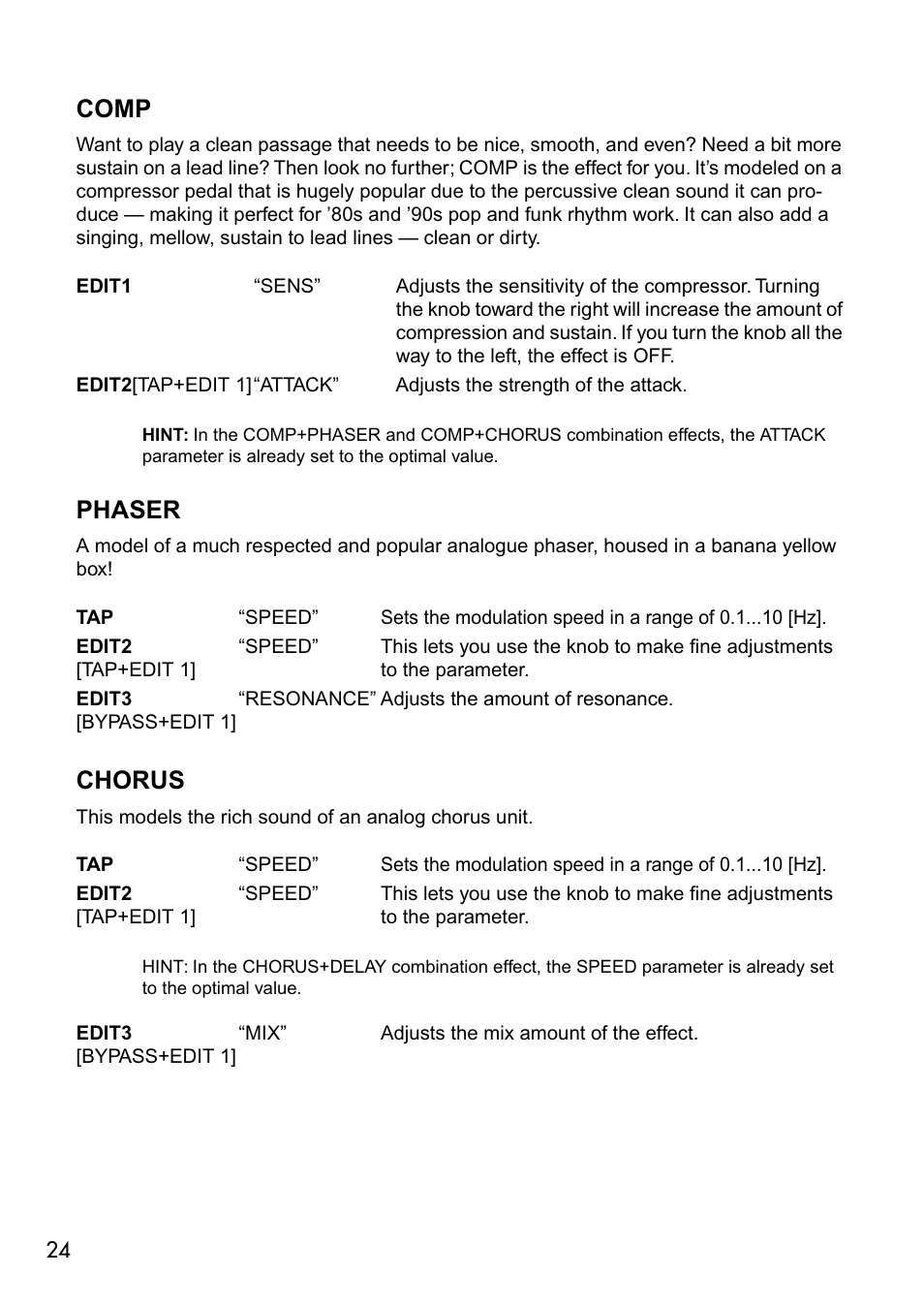 Comp, Phaser, Chorus | Vox VALVETRONIX AD50VT User Manual | Page 28 / 36