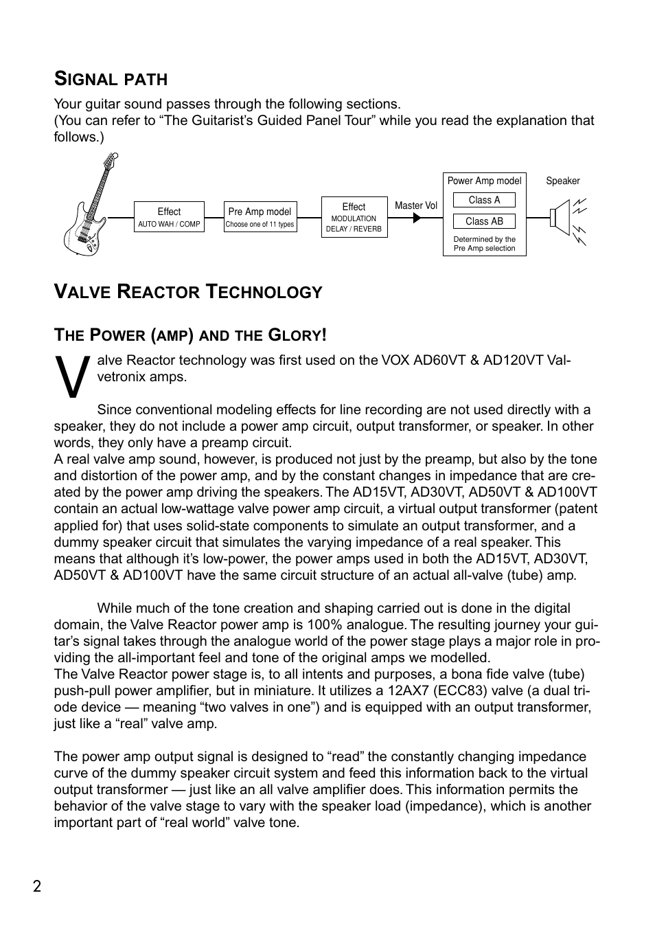 Signal path, Valve reactor technology, Signal path valve reactor technology | Vox VALVETRONIX AD50VT User Manual | Page 6 / 36