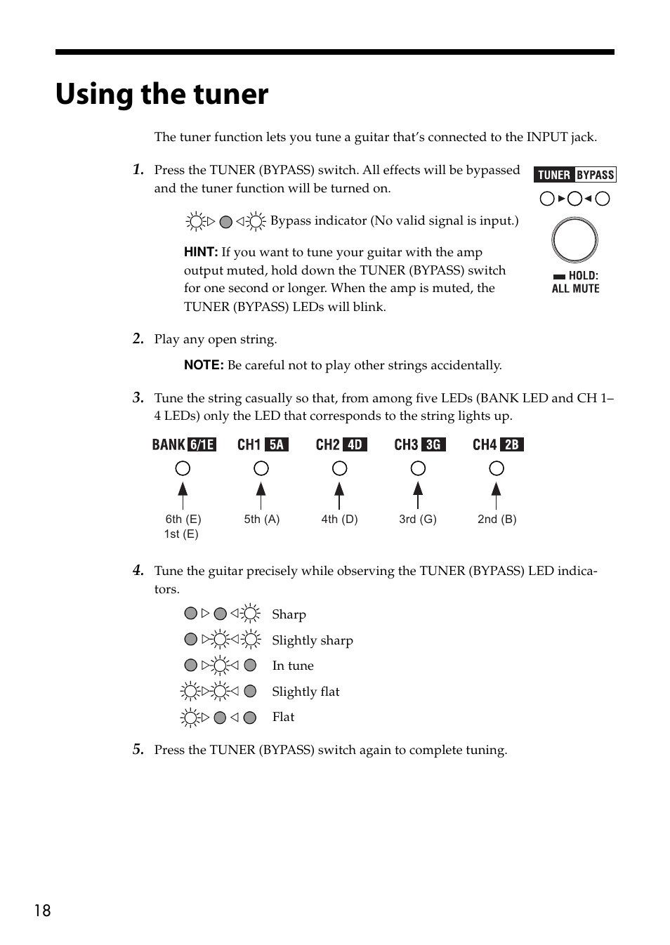 Using the tuner, The tuning status (p. 18 “using the tuner”) | Vox VT80+ User Manual | Page 18 / 40