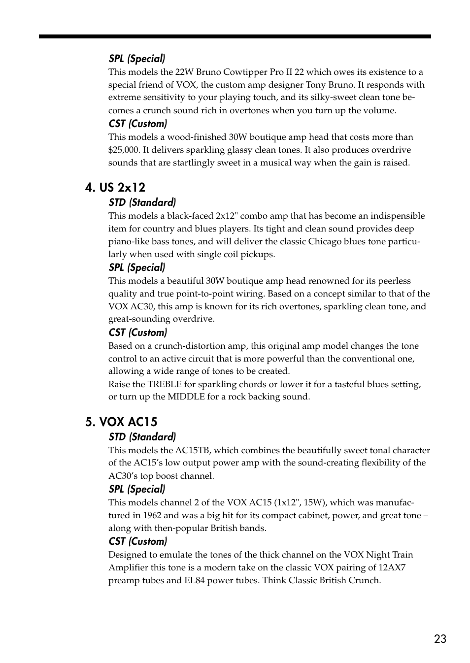 Us 2x12, Vox ac15 | Vox VT80+ User Manual | Page 23 / 40