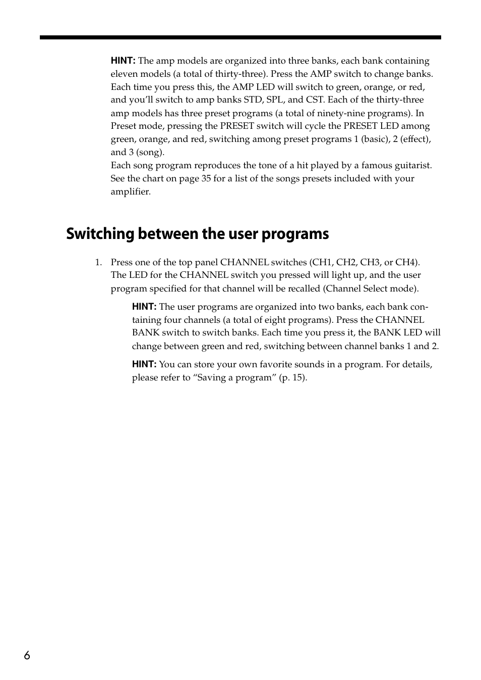 Switching between the user programs | Vox VT80+ User Manual | Page 6 / 40