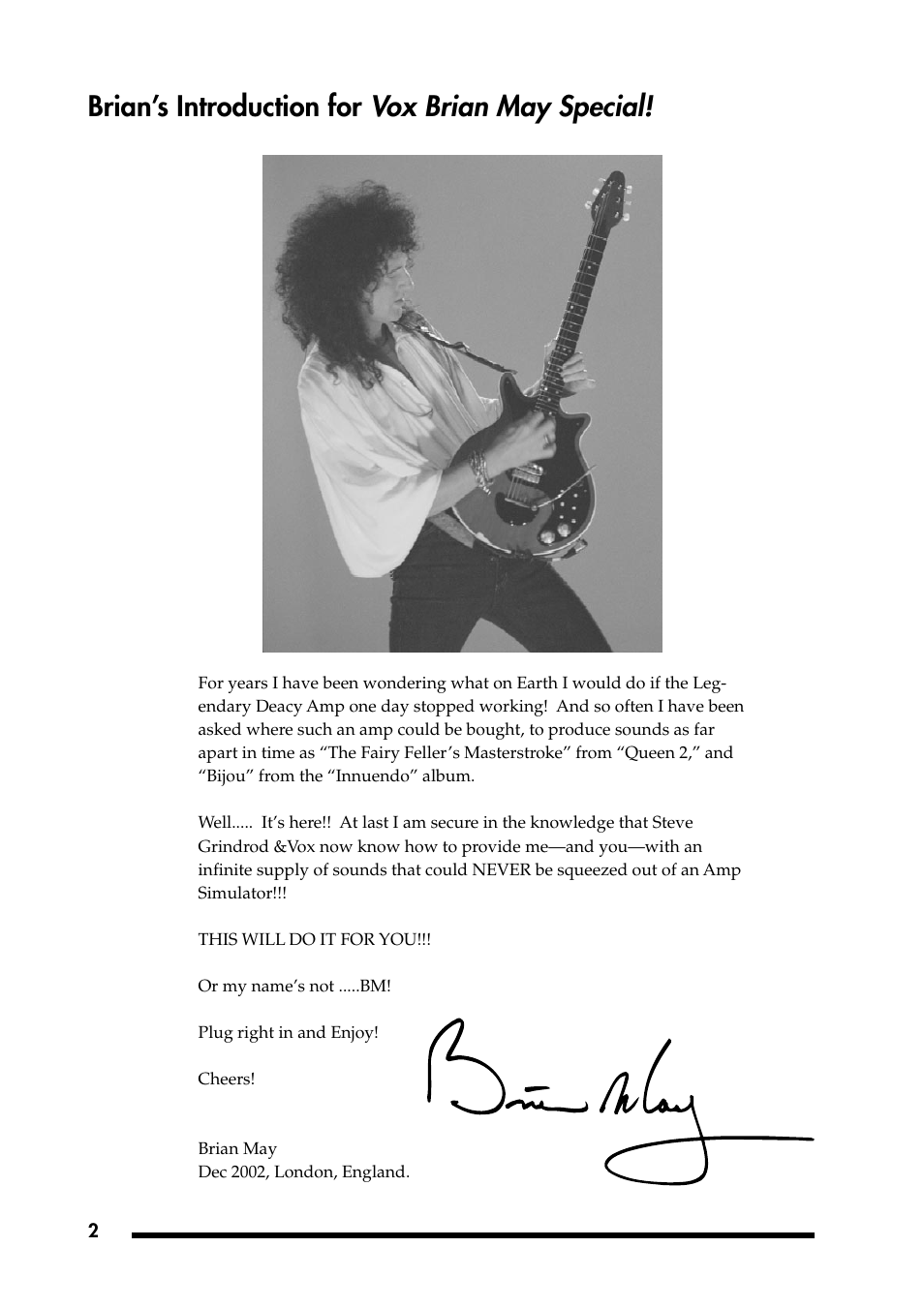 Brian’s introduction for vox brian may special, Vox brian may special, Brian’s introduction for | Vox BRIAN MAY SPECIAL VBM1 User Manual | Page 4 / 15