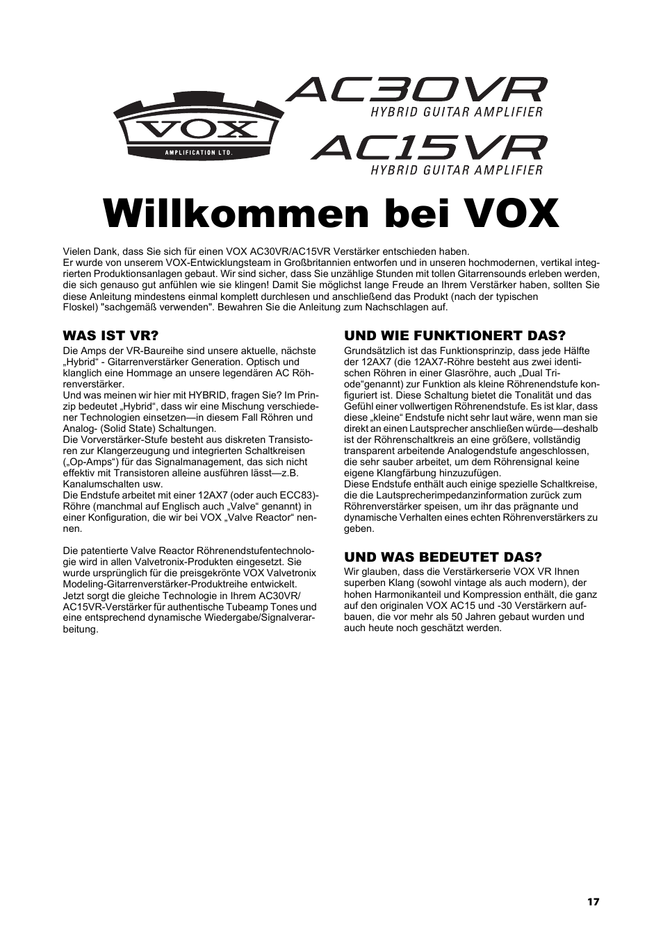 Willkommen bei vox, Was ist vr, Und wie funktionert das | Und was bedeutet das | Vox AC15VR User Manual | Page 16 / 35