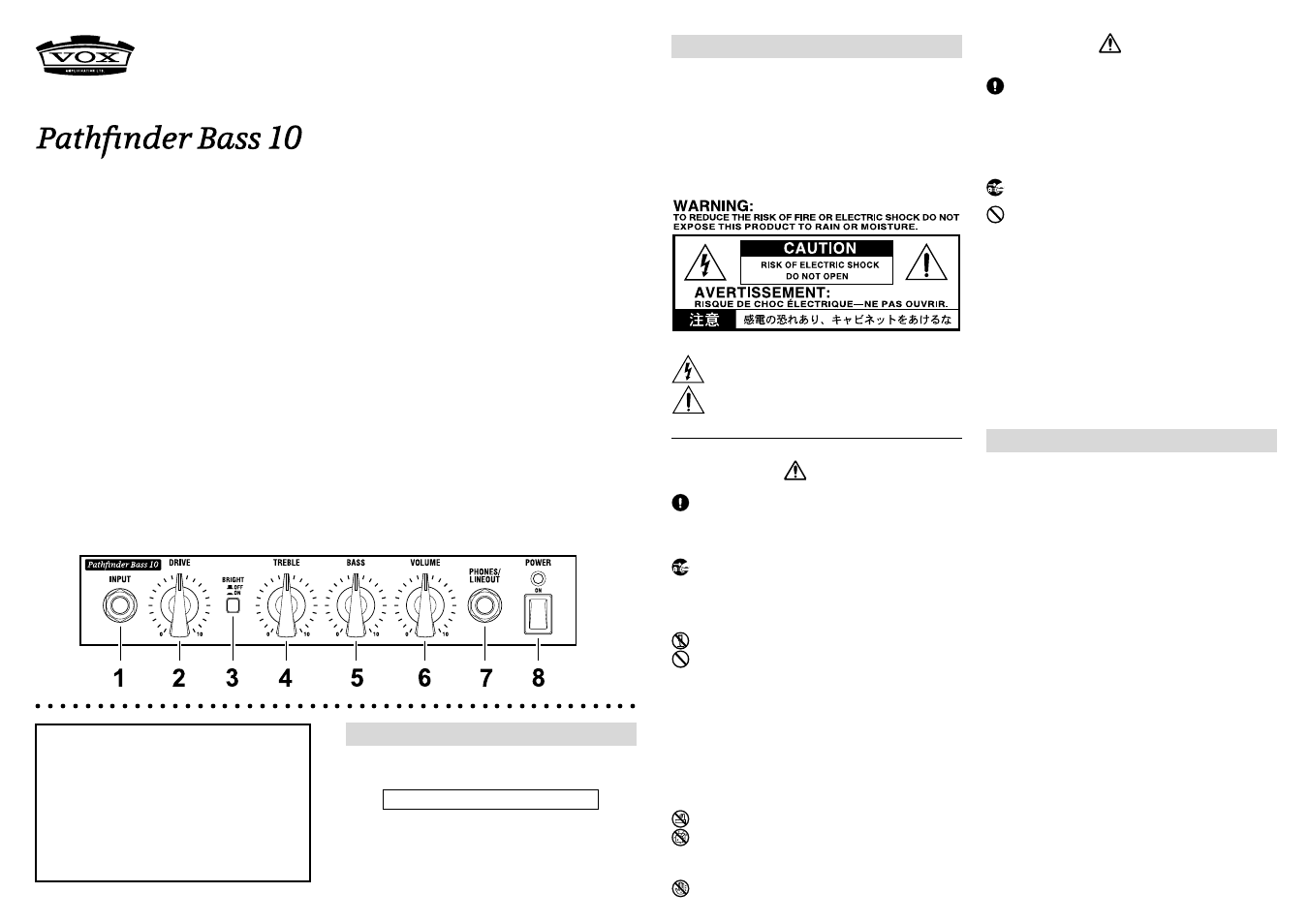 Vox PATHFINDER BASS 10 User Manual | Page 4 / 4