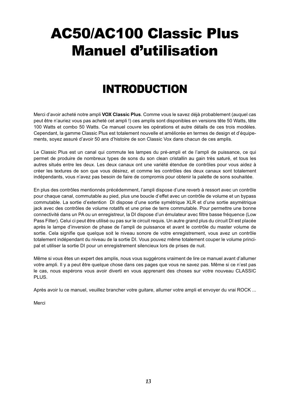 Introduction | Vox AC50CP2 User Manual | Page 13 / 39