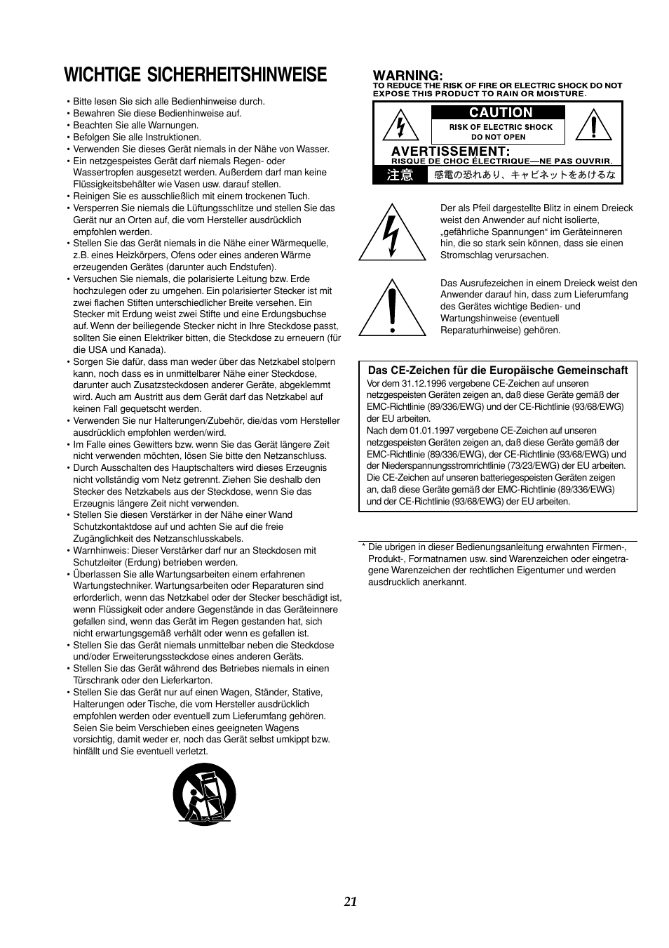 Deutsch, Wichtige sicherheitshinweise | Vox AC50CP2 User Manual | Page 21 / 39