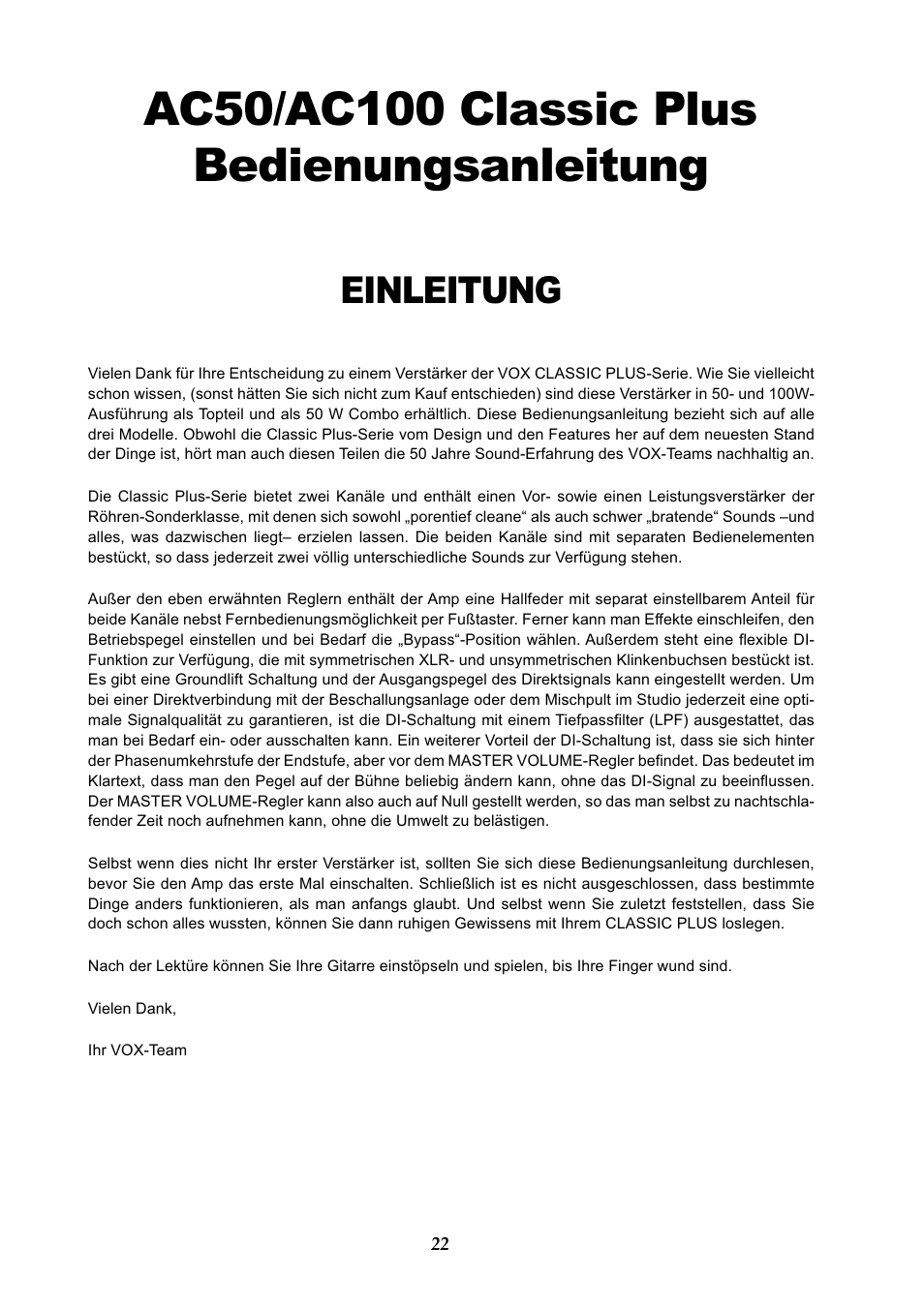 Einleitung | Vox AC50CP2 User Manual | Page 22 / 39
