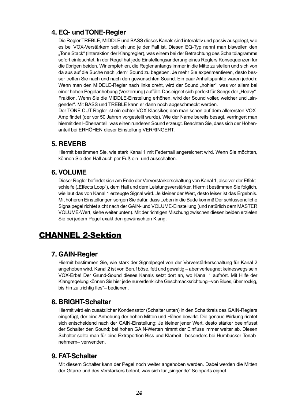 Channel 2-sektion | Vox AC50CP2 User Manual | Page 24 / 39