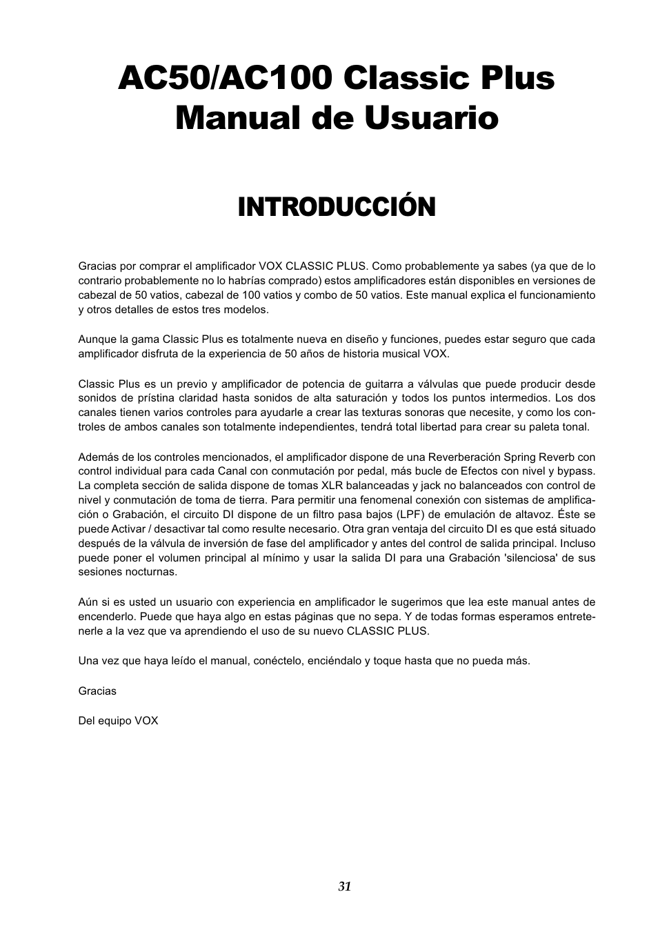 Introducción | Vox AC50CP2 User Manual | Page 31 / 39