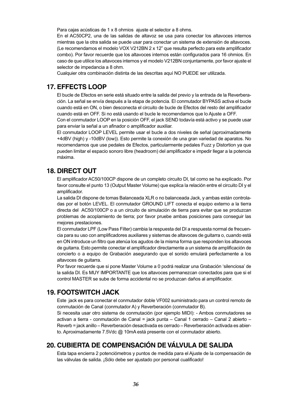 Vox AC50CP2 User Manual | Page 36 / 39