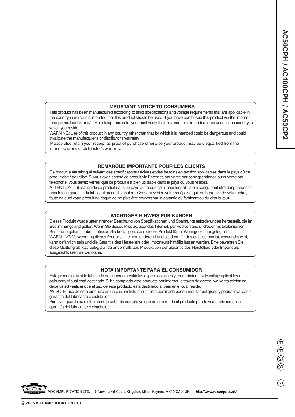 Vox AC50CP2 User Manual | Page 39 / 39