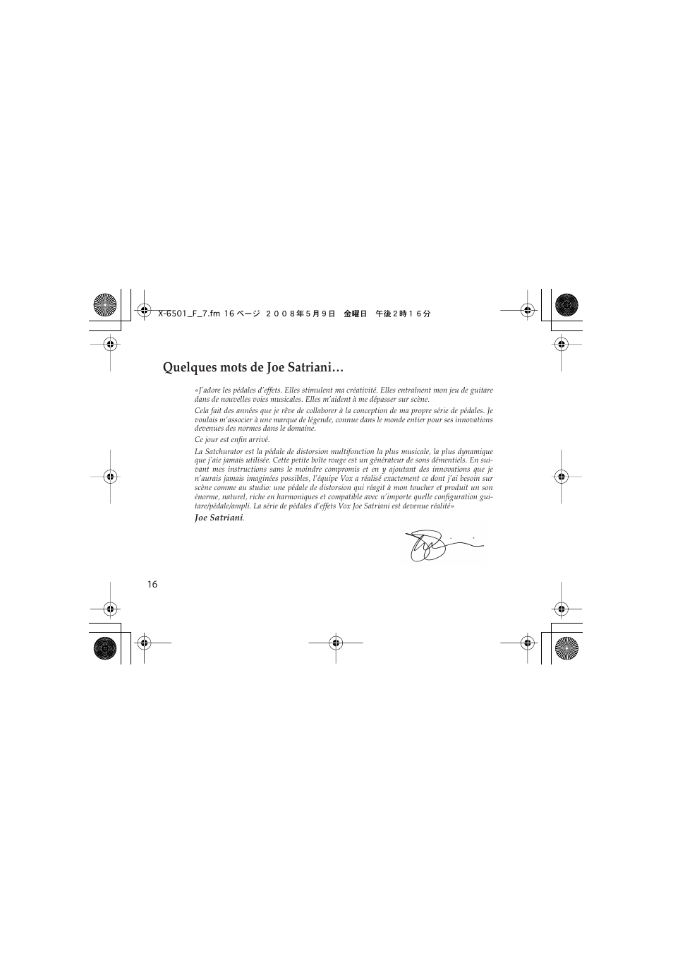 Quelques mots de joe satriani | Vox Satchurator User Manual | Page 16 / 68