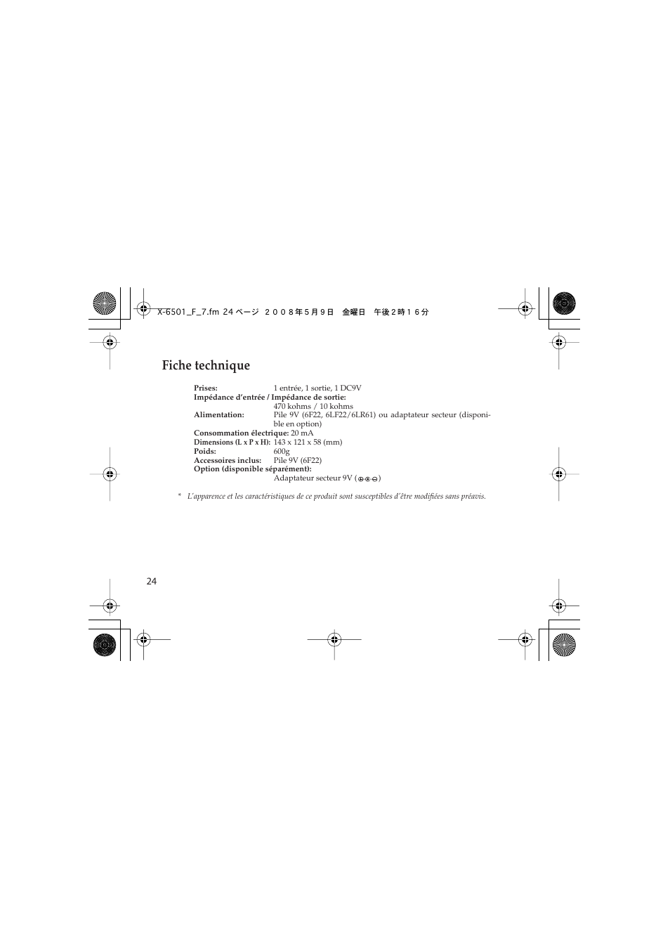 Fiche technique | Vox Satchurator User Manual | Page 24 / 68