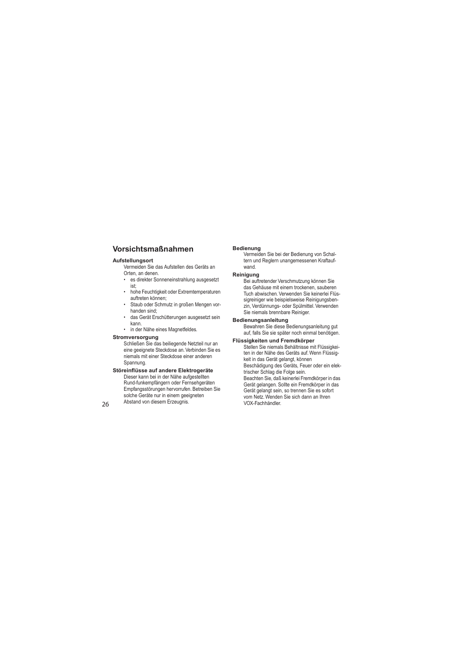 Deutsch, Vorsichtsmaßnahmen | Vox Satchurator User Manual | Page 26 / 68