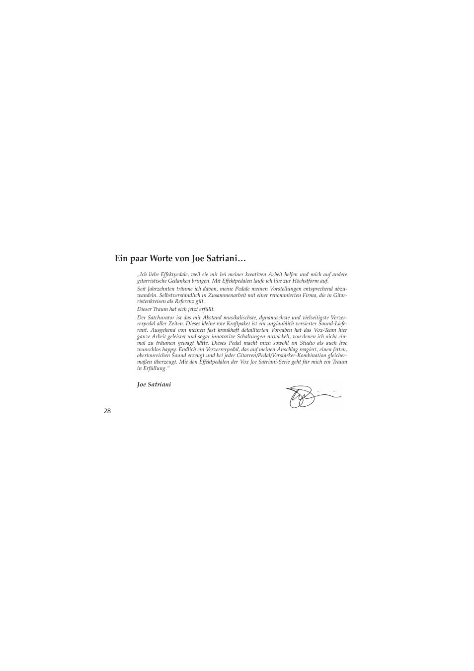 Ein paar worte von joe satriani | Vox Satchurator User Manual | Page 28 / 68