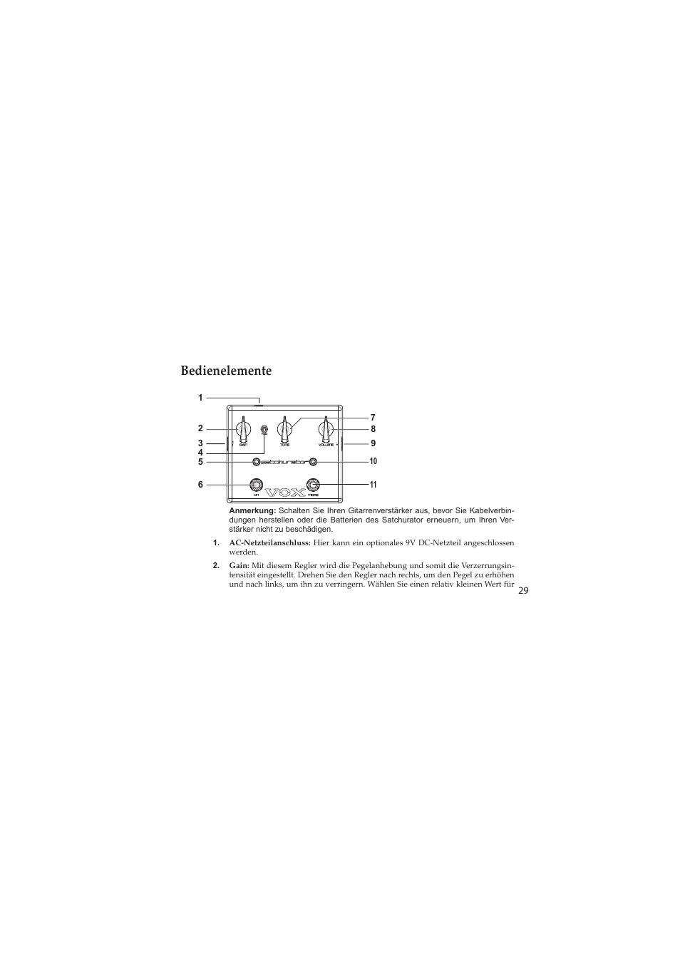 Bedienelemente | Vox Satchurator User Manual | Page 29 / 68