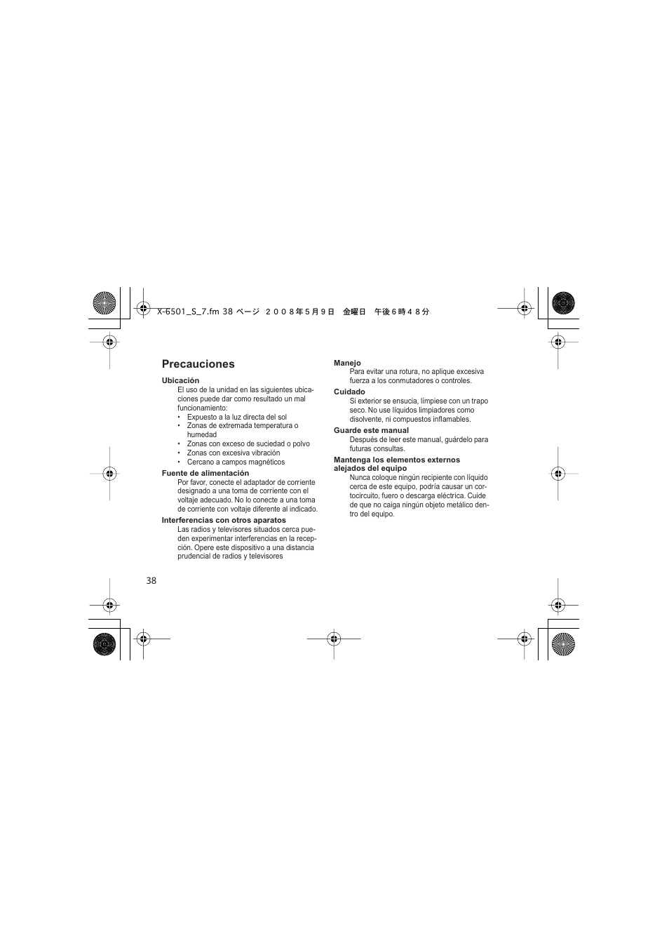 Español, Precauciones | Vox Satchurator User Manual | Page 38 / 68