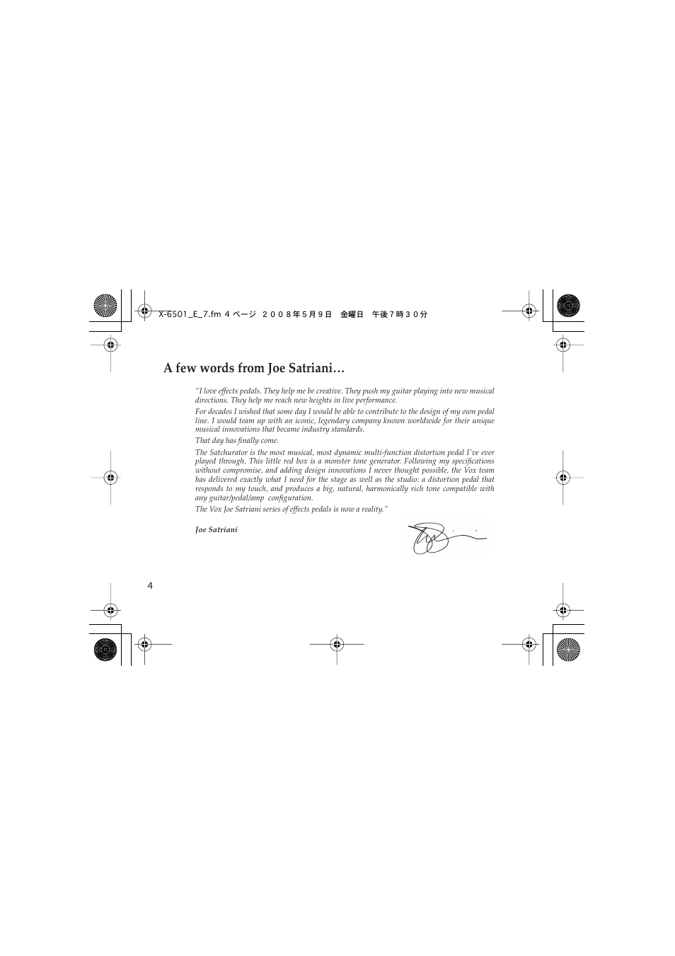 A few words from joe satriani | Vox Satchurator User Manual | Page 4 / 68