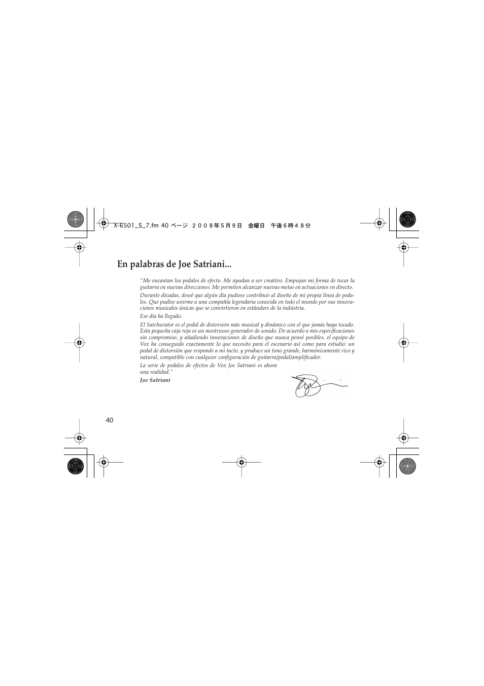 En palabras de joe satriani | Vox Satchurator User Manual | Page 40 / 68