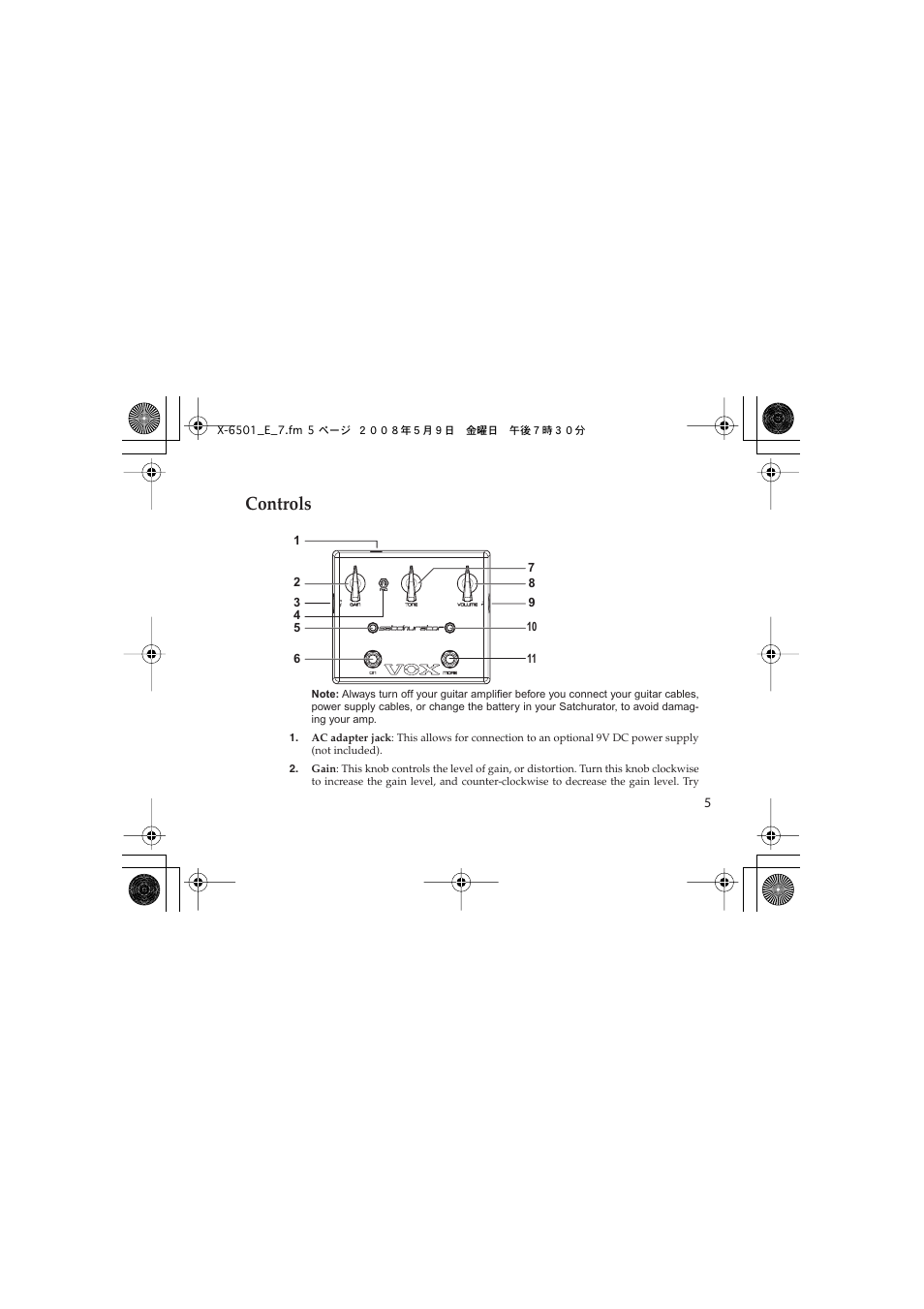 Controls | Vox Satchurator User Manual | Page 5 / 68