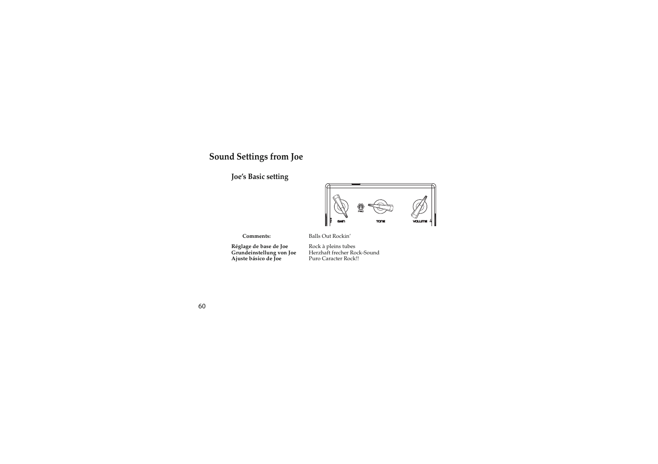 Sound setting, Sound settings from joe | Vox Satchurator User Manual | Page 60 / 68