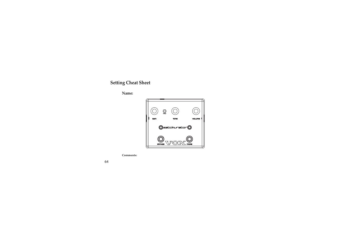 Setting cheat sheet | Vox Satchurator User Manual | Page 64 / 68