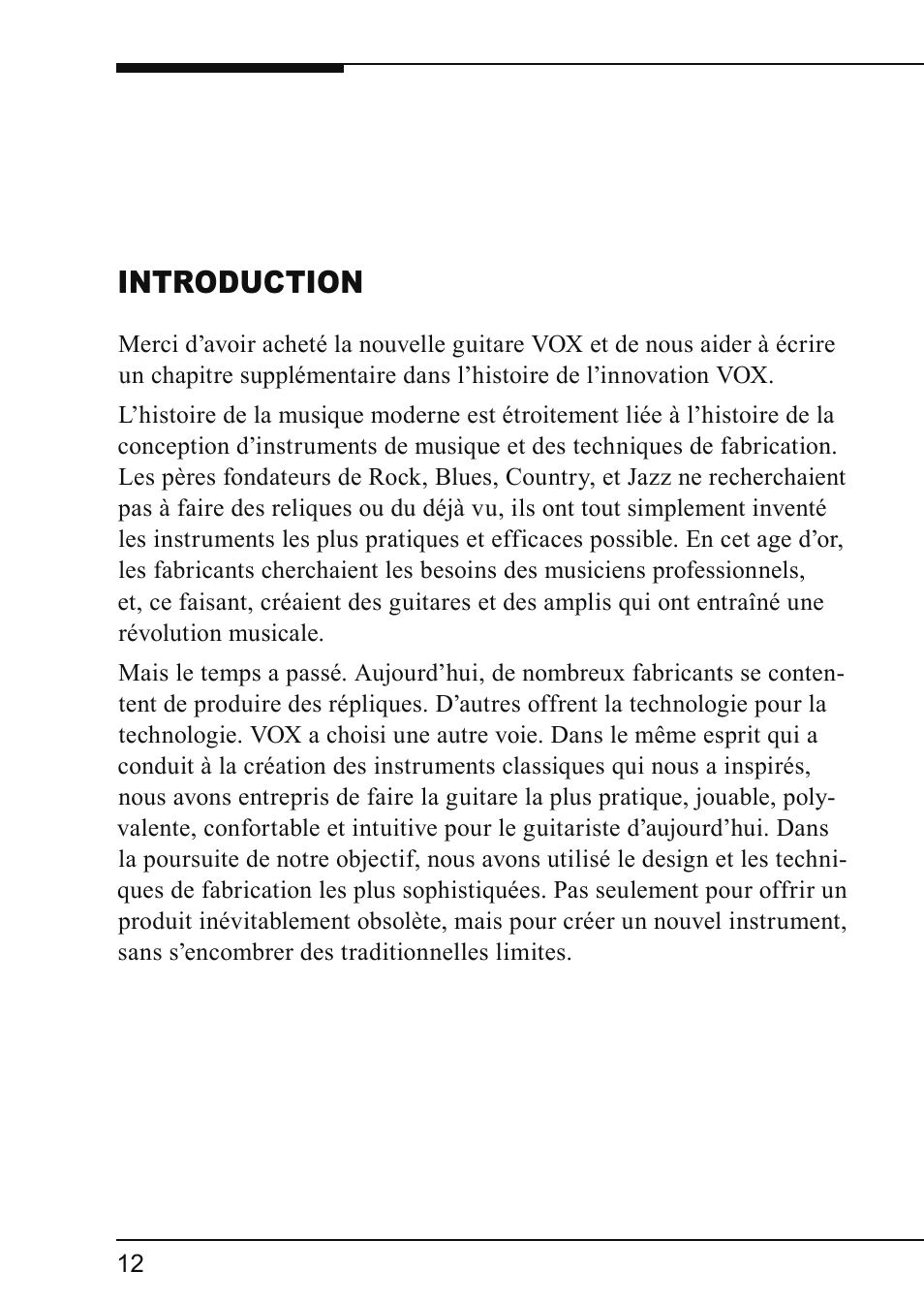 Introduction | Vox VIRAGE VGSC User Manual | Page 14 / 43