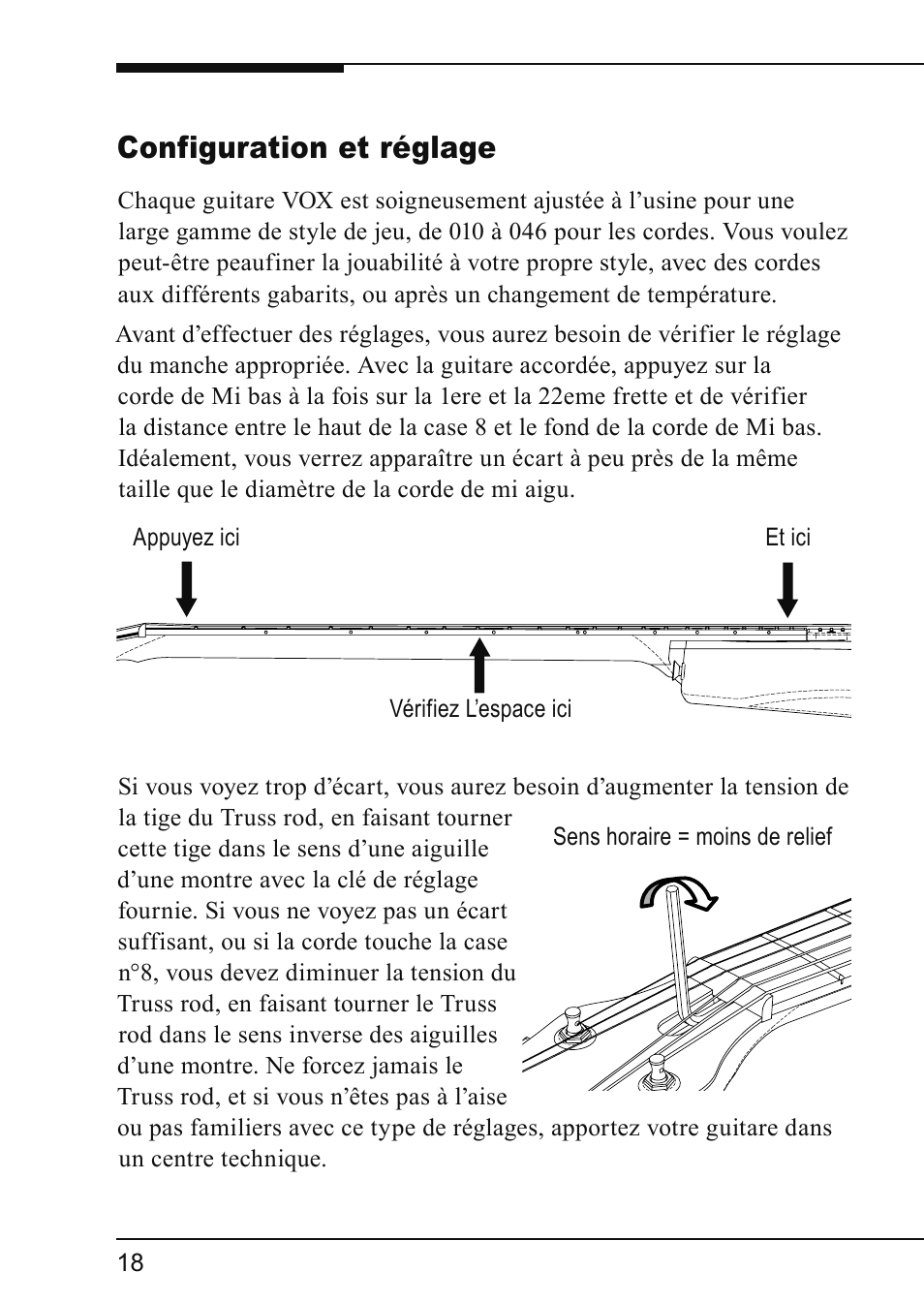 Configuration et réglage | Vox VIRAGE VGSC User Manual | Page 20 / 43