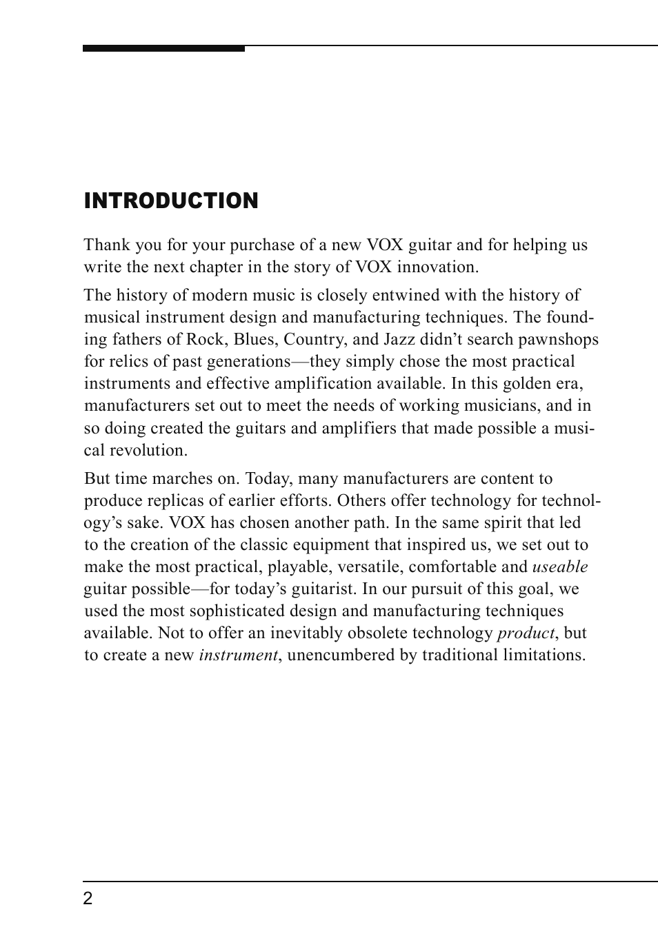 Introduction | Vox VIRAGE VGSC User Manual | Page 4 / 43