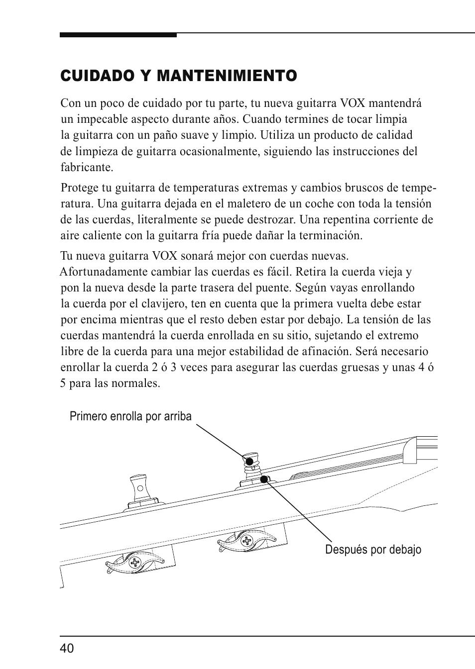 Cuidado y mantenimiento | Vox VIRAGE VGSC User Manual | Page 42 / 43