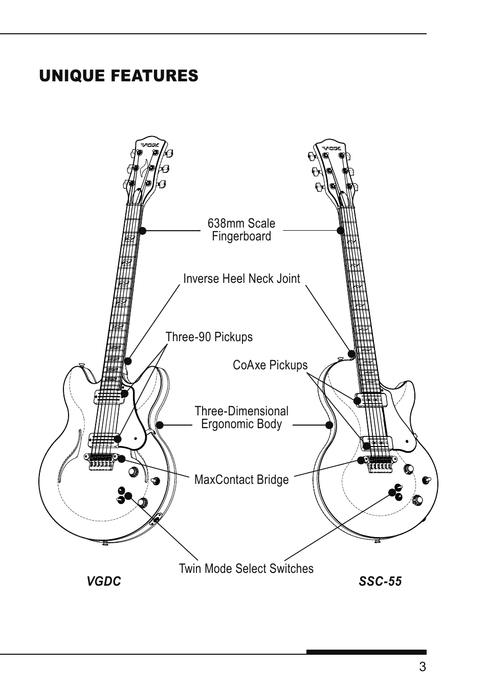 Unique features | Vox VIRAGE VGSC User Manual | Page 5 / 43