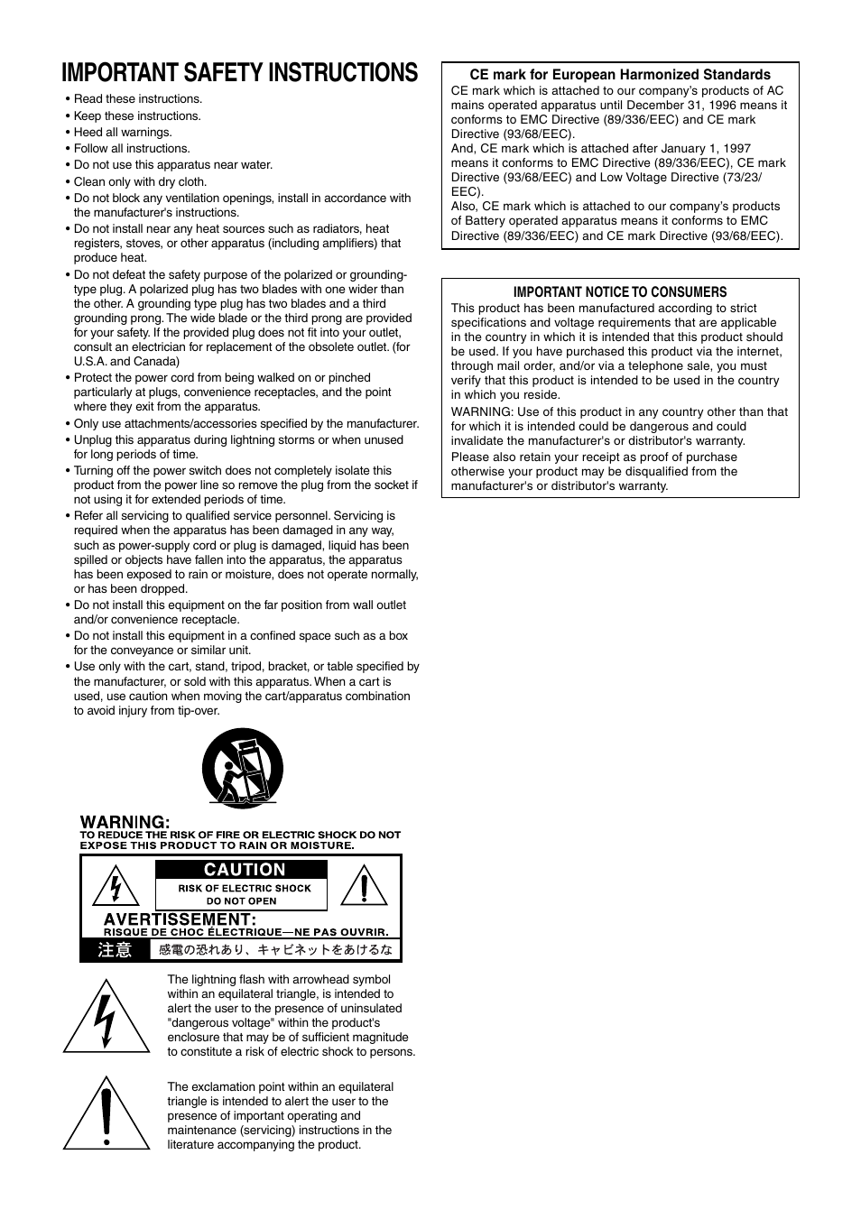 Important safety instructions | Vox T-60 User Manual | Page 3 / 9