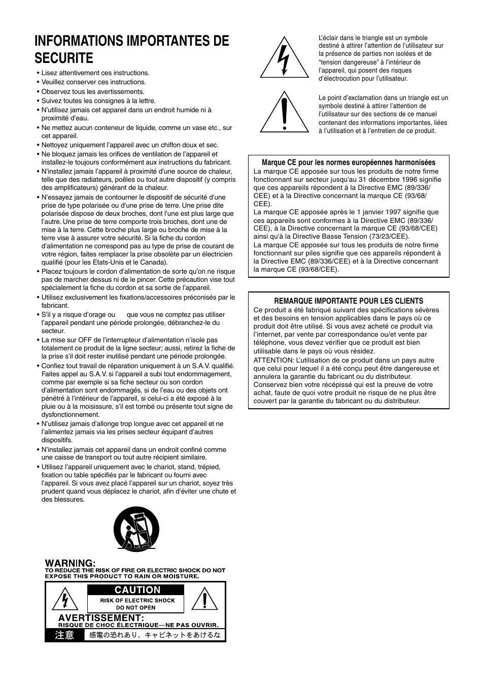 Informations importantes de securite | Vox T-60 User Manual | Page 6 / 9