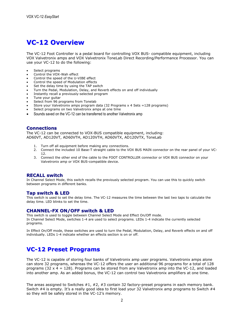 Vox Vc12 User Manual | Page 2 / 6