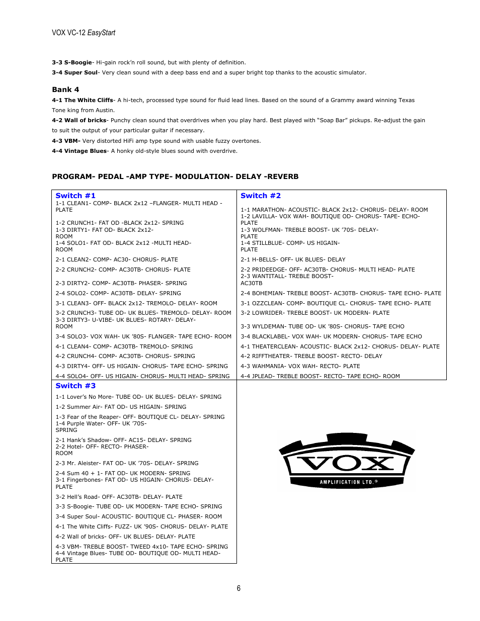 Vox Vc12 User Manual | Page 6 / 6