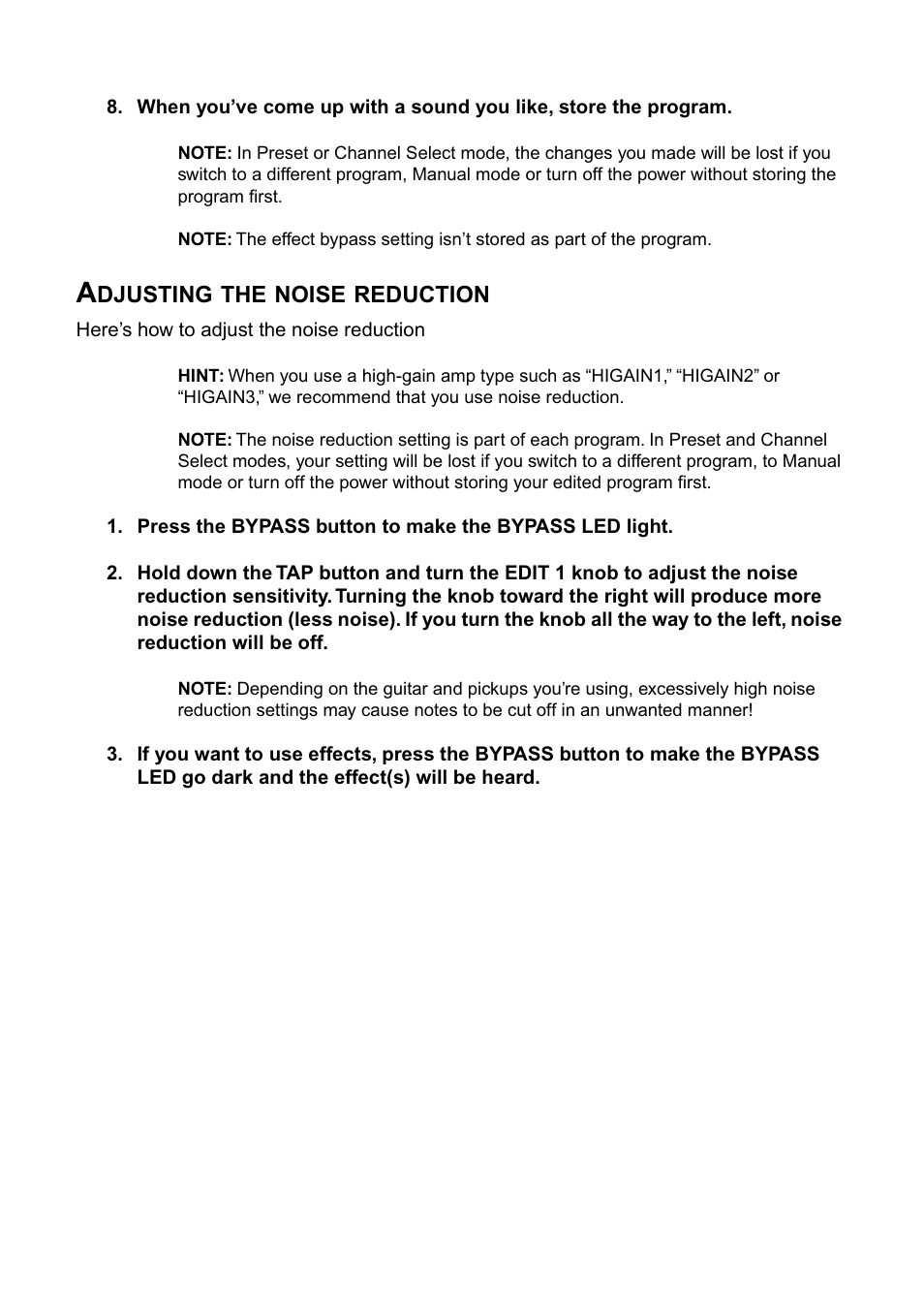 Adjusting the noise reduction | Vox DA15 User Manual | Page 14 / 28