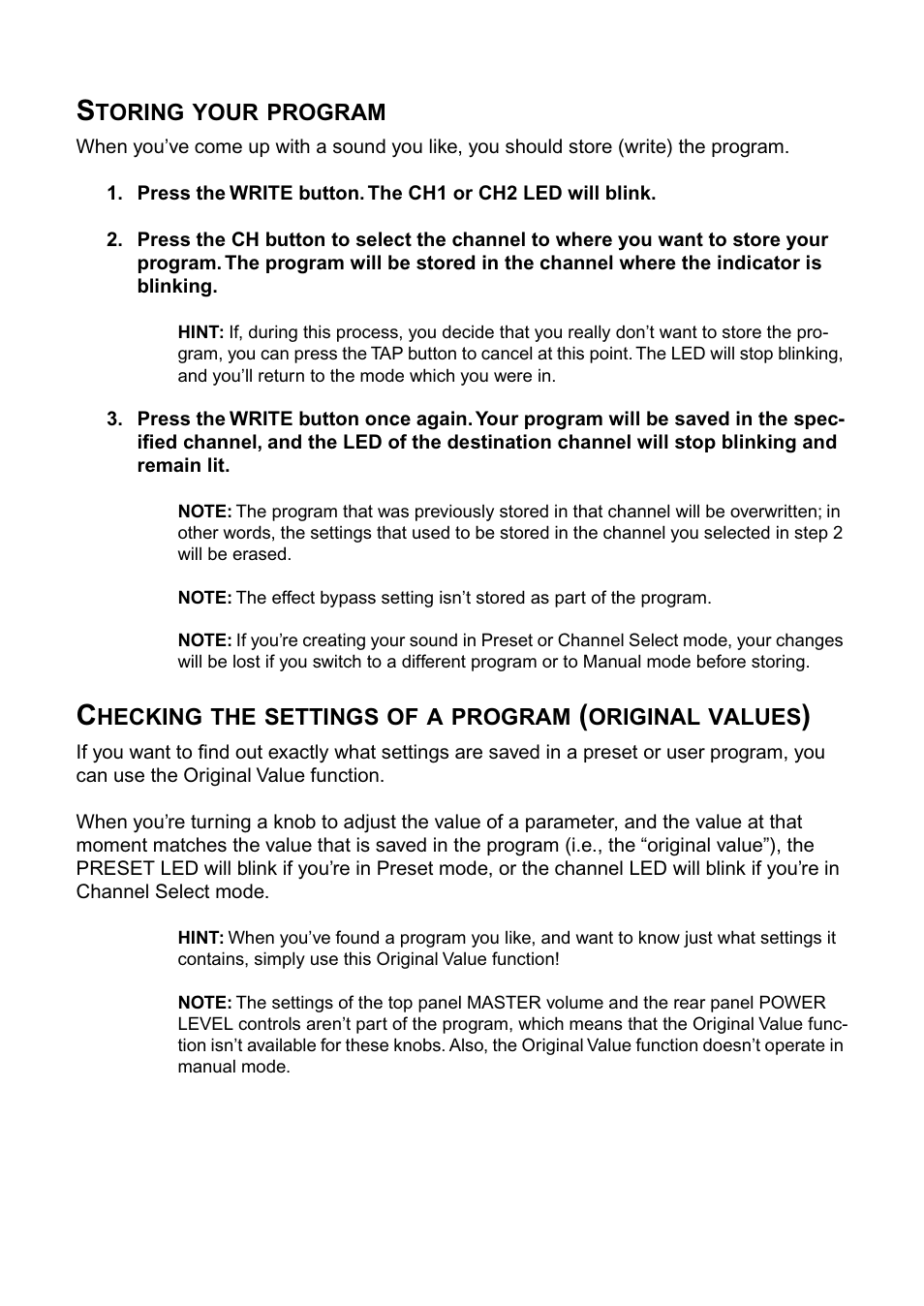 Storing your program | Vox DA15 User Manual | Page 15 / 28