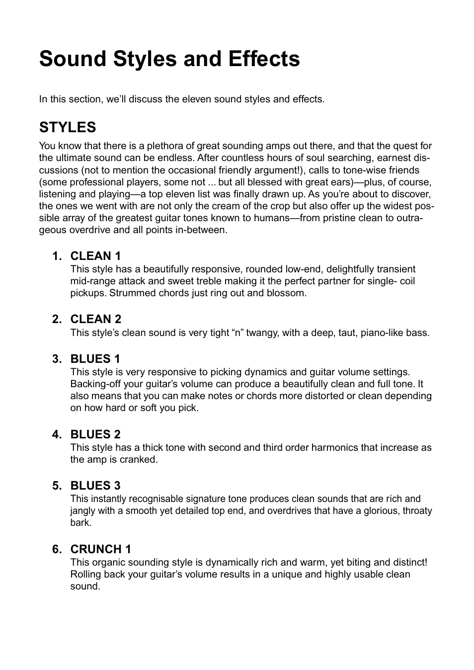 Sound styles and effects, Styles | Vox DA15 User Manual | Page 18 / 28