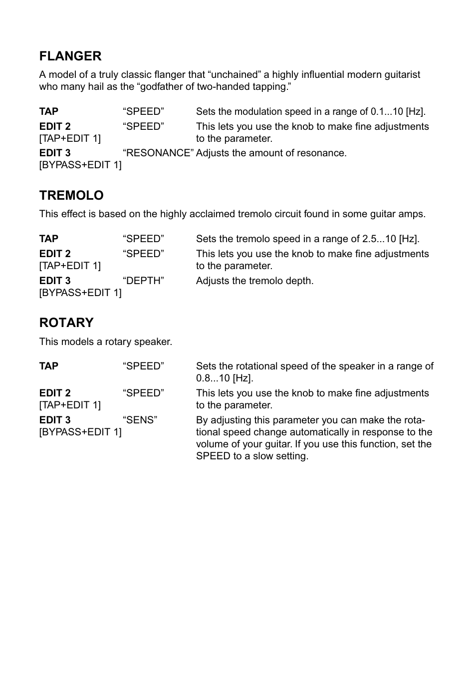 Flanger, Tremolo, Rotary | Vox DA15 User Manual | Page 22 / 28