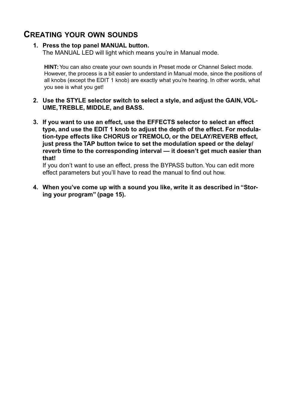 Creating your own sounds | Vox DA15 User Manual | Page 6 / 28