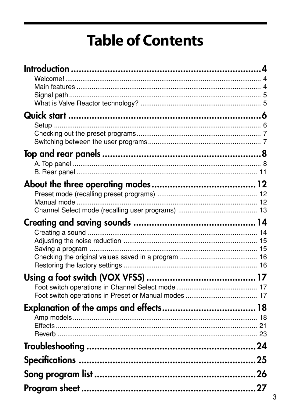 Vox Valvetronix Amp VT15 User Manual | Page 3 / 28