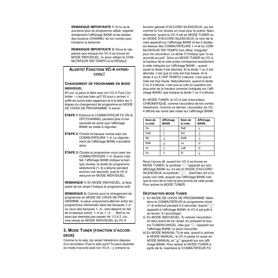 Mode tuner (fonction d’accordeur) | Vox VC-4 User Manual | Page 18 / 32