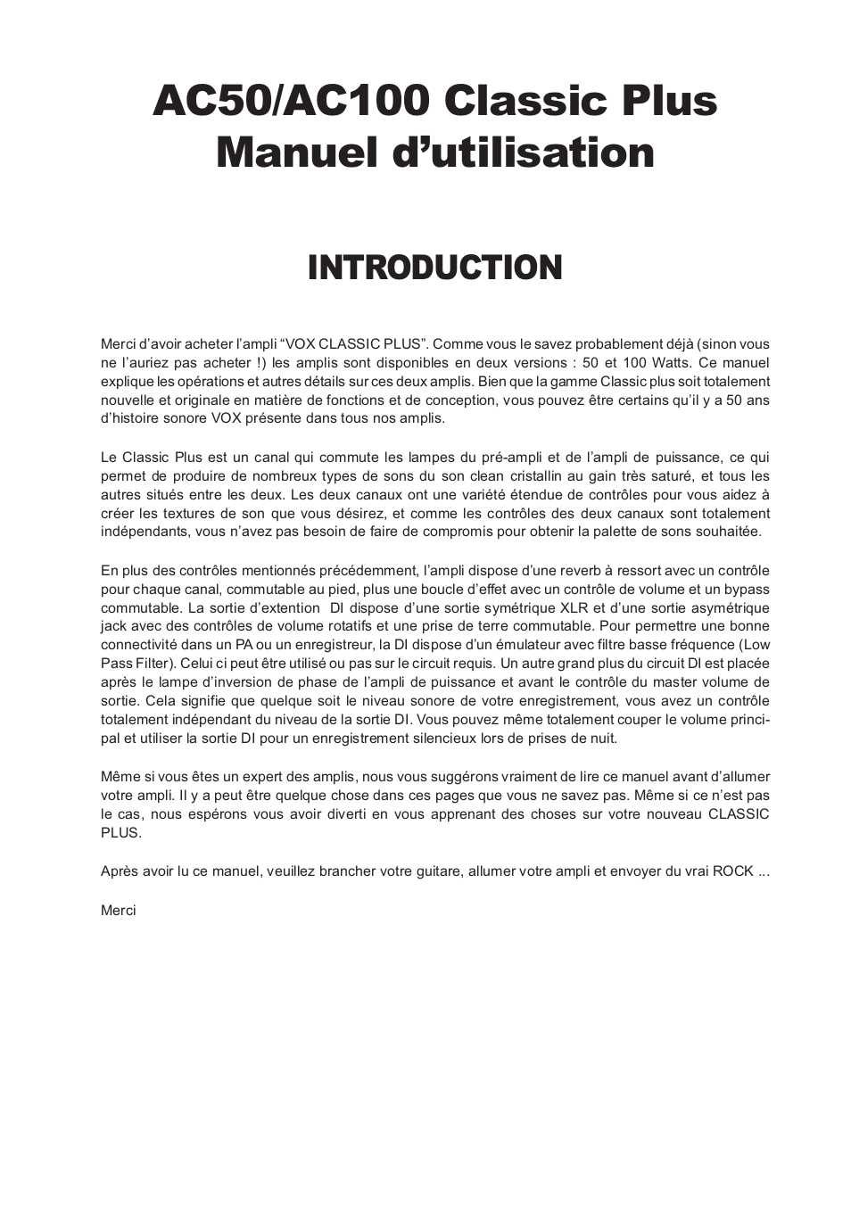 Introduction | Vox Classic Plus AC50 User Manual | Page 11 / 37